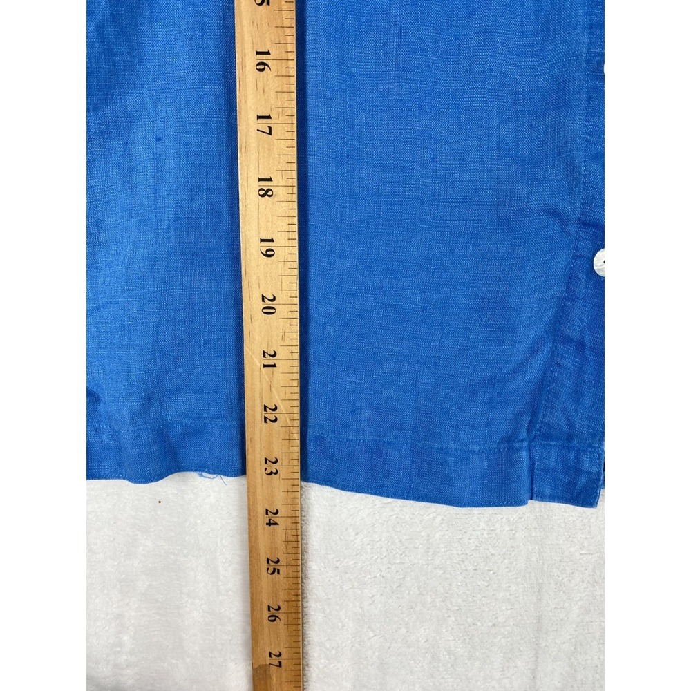 2/$30 Jillian Jones 100% Linen Shirt M Blue Button Front 3/4 Sleeve Lagen - Picture 5 of 14